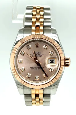 Rolex 26mm DateJust Pink Diamond Dot Dial (2015 Box & Papers) 18ct Rose Gold & Stainless Steel