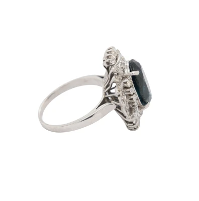 3.00ct Sapphire & 1.25ct Diamond Large Dress Ring-18ct White Gold 8.2g