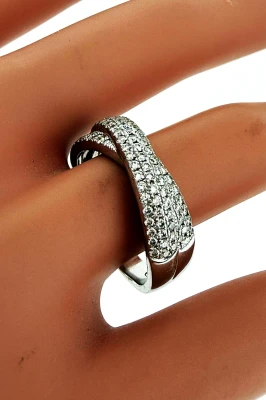 1.00ct Diamond & 18ct White Gold Cross Over Band/Dress Ring 5.5g