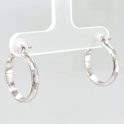 9ct White Gold ( 17.7mm x 3.1mm) Diamond Cut Hoop Earrings 1.5g