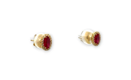 9ct Gold - Red & White CZ Halo Stud earrings (10 x 8.0mm) 1.6g