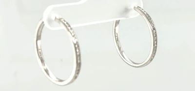 0.27ct Diamond & 9ct White Gold Hoop Earrings 4.2g ( 24.00mm x 2.0mm)