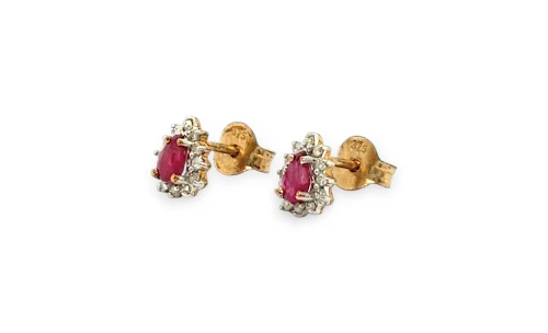 0.40ct Ruby & 0.15ct Diamond Stud Earrings 9ct Gold 0.9g