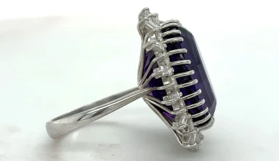 15.00ct Amethyst & 1.50ct Diamond/Platinum Halo Dress Ring 11.1g