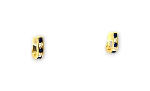 9ct Gold Huggies set with Blue & White CZ (10 x 2.7mm) 1.1g