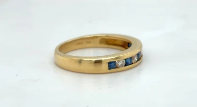 0.30ct Sapphire & 0.25ct Diamond 18ct Gold Eternity/Wedding Band 4.8g