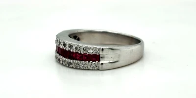 Ruby & Diamond 6.5mm 14ct White Gold Band 5.6g