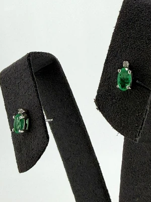 0.80ct Emerald & 0.02ct Diamond Stud Earrings 9ct White Gold 0.7g