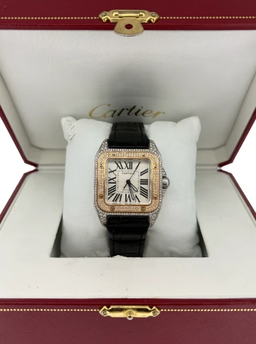 Cartier Santos 100 Midi 18ct Gold & Stainless Steel DIAMOND 2008 Box & Papers Model 2878