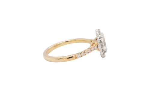 1.46ct Lab Grown Oval Diamond & 18ct Gold Halo Solitaire Ring 3.9g