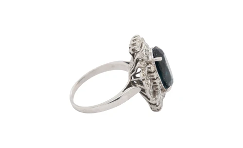 3.00ct Sapphire & 1.25ct Diamond Large Dress Ring-18ct White Gold 8.2g