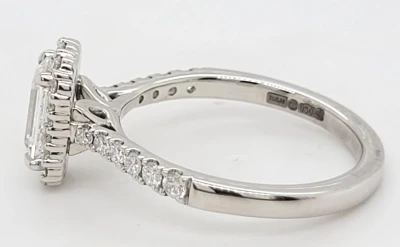 1.58ct Lab Grown Emerald Cut Diamond & Platinum Halo Solitaire Ring 5.7g
