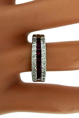 Ruby & Diamond 6.5mm 14ct White Gold Band 5.6g