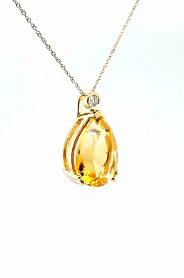 9.50ct Citrine & 0.08ct Diamond Pendant 9ct Gold 16/18Inch 5.43g