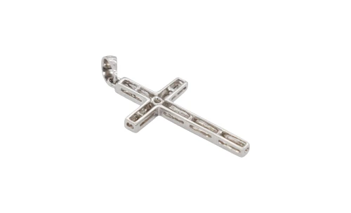 0.15ct Natural Diamond & 18ct White Gold Cross Pendant ( 31.5 x 19.0mm) 3.15g
