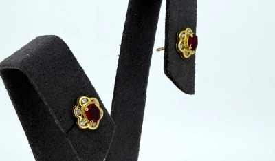 0.50ct Ruby & 0.12ct Diamond Stud Earrings - 18ct Gold 2.0g