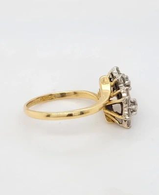 0.75ct Natural Diamond & 18ct Gold Double Daisy Ring 3.8g