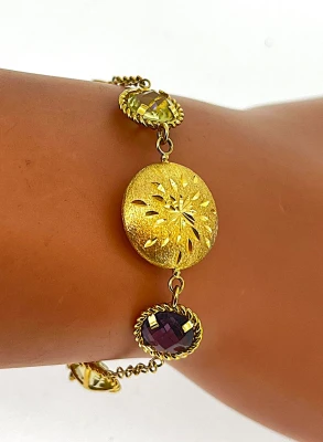 8.00ct Citrine & Amethyst Bracelet 9ct Gold 7.5g / 7.5inch