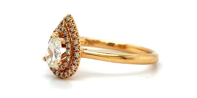0.65ct Natural Diamond & 18ct Rose Gold Halo Solitaire Ring 3.4g