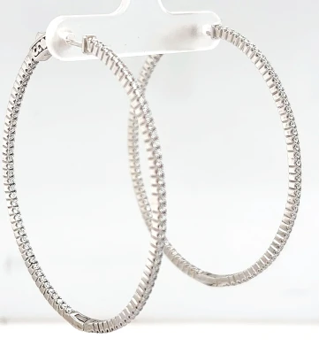 Solid Silver & Cubic Zirconia Oval Hinged Hoop Earrings 9.7g ( 55.5 x 46 x 1.8mm)