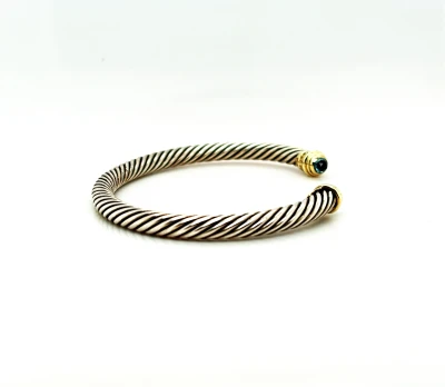 14ct Gold & Silver 6.5mm Topaz Torque Bangle 26.0g 7.5inch