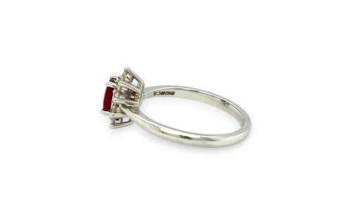 0.78ct Natural Ruby & Diamond Halo Ring-18ct White Gold 3.46g