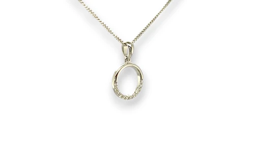Fancy Silver & Cubic Zirconia Pendant & Chain - 18Inch 2.2g