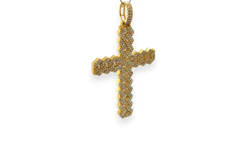 3.72ct Natural Diamond & 14ct Gold Cuban Style Cross Pendant (73.0 x 44.0 x 3.5mm) 15.02g