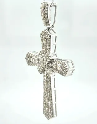 3.41ct Diamond & 9ct White Gold Cross Pendant (64mm x 36.4mm)- 12.5g