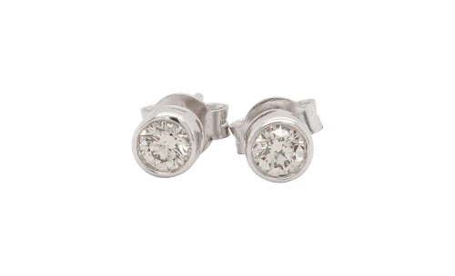 0.44ct Natural Diamond & 9ct White Gold 5.0mm Bevel Set Stud Earrings 1.12g