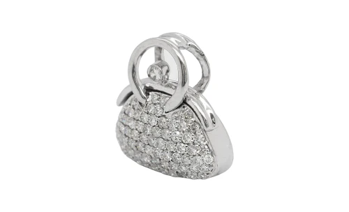 0.85ct Natural Diamond & 18ct White Gold Bag Pendant (16.4 x 16.5mm) 3.79g
