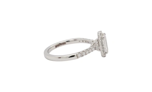 1.58ct Lab Grown Emerald Cut Diamond & Platinum Halo Solitaire Ring 5.7g