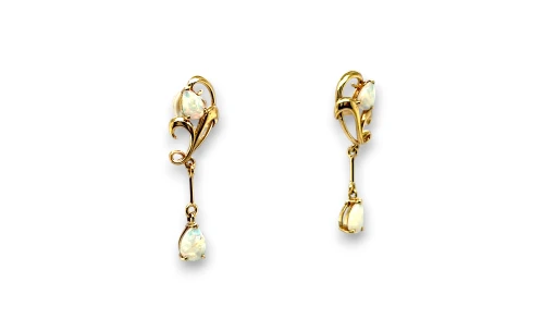 Natural Opal & 9ct Gold Drop Stud Earrings 2.4g