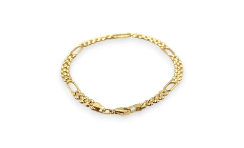 9ct Gold Panthere & Plain Oval Link 4.5mm Fancy Bracelet 7 Inch - 4.1g