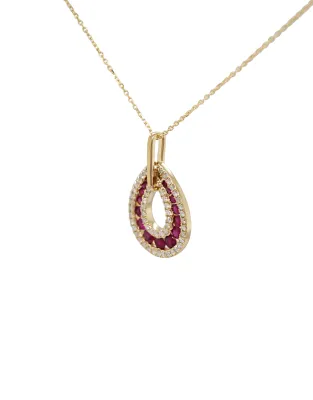 0.60ct Ruby & 0.26ct Diamond Pendant - 9ct Gold ( 21.7 x 13.8mm) 16/18 Inch - 2.86g