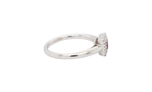 Ruby & Diamond 18ct White Gold Halo Solitaire Ring 4.0g
