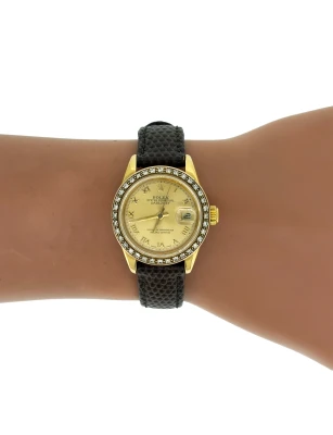 Rolex 26mm Datejust DIAMOND BEZEL ( Year 1979) 18ct Gold & Leather Model: 6917