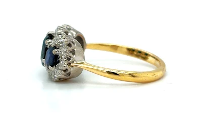1.50ct Sapphire & 0.25ct Diamond Trilogy/Halo Ring- 18ct Gold 4.7g