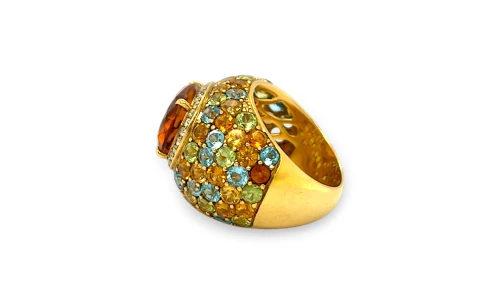 11.50ct Multi Gem Stone & 0.30ct Diamond Dress Ring- 18ct Gold 16.9g