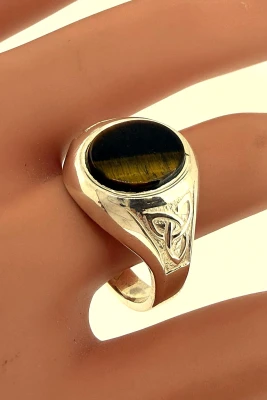 Tigers Eye & Sterling Silver Signet Ring 6.9