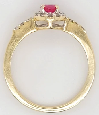 0.75ct Ruby & Diamond Halo Ring 9ct Gold 2.1g Size N