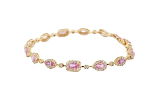 5.50ct Natural Pink Sapphire/Diamond Bracelet 14ct Gold 7.5 Inch 7.04g