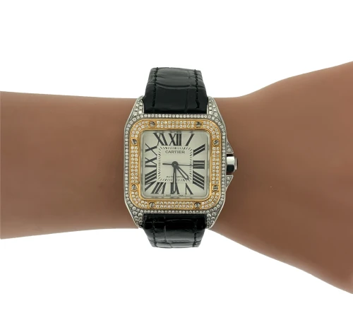 Cartier Santos 100 Midi 18ct Gold & Stainless Steel DIAMOND 2008 Box & Papers Model 2878